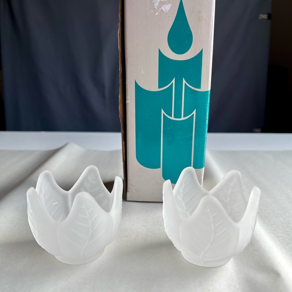 Vintage Partylite Frosted Lotus Blossom Glass Votive Candle Holders - Set of 2